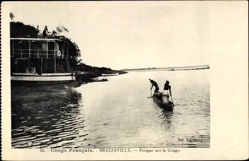 Ak Brazzaville Französisch-Kongo, Piroge auf dem Kongo