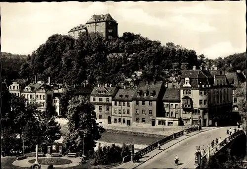 Ak Greiz im Vogtland, Teilansicht, Burg, Brücke