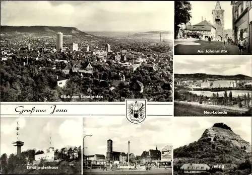Ak Jena in Thüringen, Blick vom Landgrafen, Johannistor, Neu-Lobeda, Jenzig, Zentraler Platz, Wappen