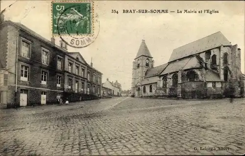 Ak Bray-sur-Somme, Rathaus und Kirche