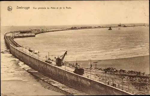 Ak Zeebrugge Westflandern Belgien, Gesamtansicht der Mole und der Rade