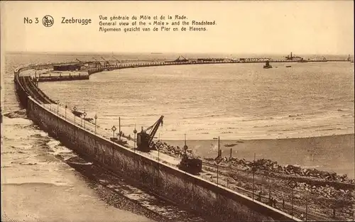 Ak Zeebrugge Westflandern Belgien, Gesamtansicht der Mole und der Rade