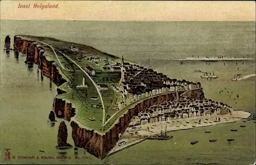 Litho Nordseeinsel Helgoland, Totalansicht