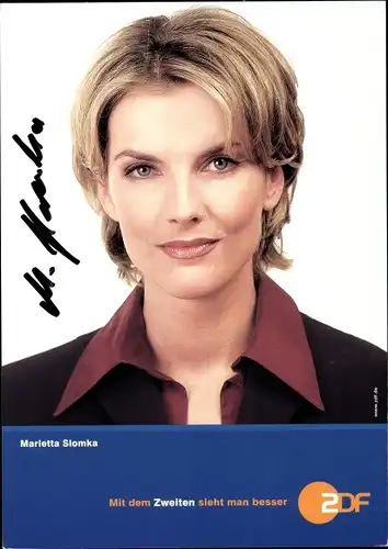 Ak Moderatorin Marietta Slomka, Portrait, ZDF, Autogramm