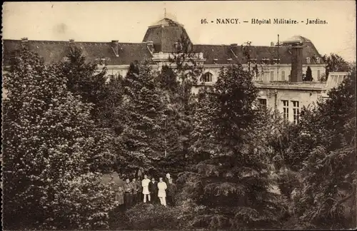 Ak Nancy Meurthe et Moselle, Militärkrankenhaus, Gärten