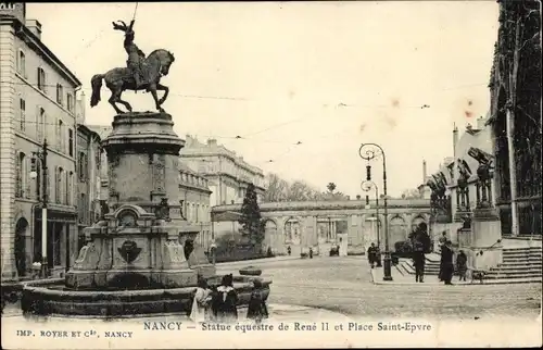 Postkarte Nancy Meurthe et Moselle, Reiterstatue von René II., Place Saint Epvre