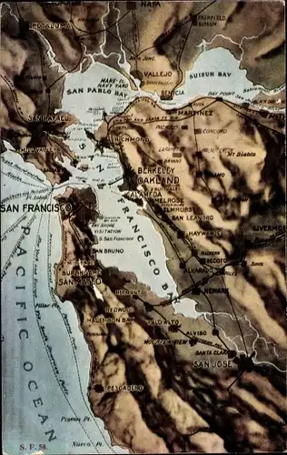 Landkarten Ak San Francisco Kalifornien USA, Pescadero, San Jose, Petaluma, Oakland, Berkeley