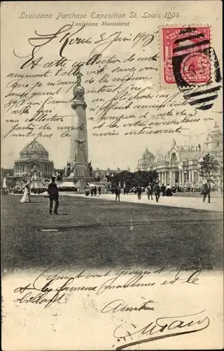 Ak Saint Louis Missouri USA, Louisiana Purchase Exposition 1904, Louisiana Monument