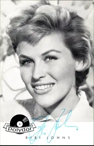 Ak Sängerin und Schauspielerin Bibi Johns, Portrait, Polydor Schallplatten, Autogramm