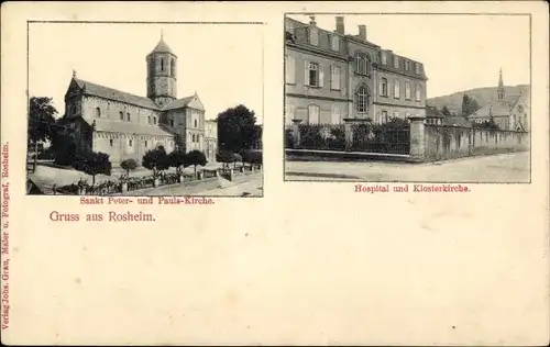 Ak Rosheim Elsass Bas Rhin, Sankt Peter und Paulskirche, Hospital, Klosterkirche