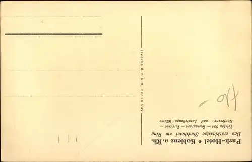 Ak Koblenz in Rheinland Pfalz, Park Hotel, Außenansicht