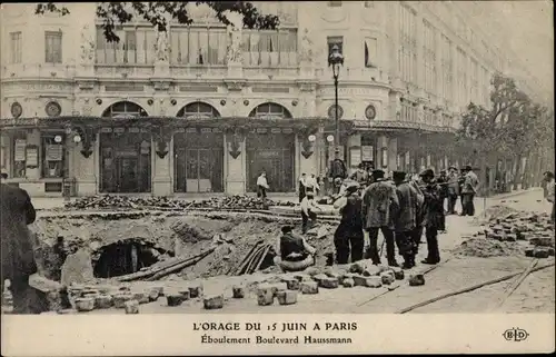 Ak Paris VIII., Der Sturm vom 15. Juni, Erdrutsch Boulevard Haussmann