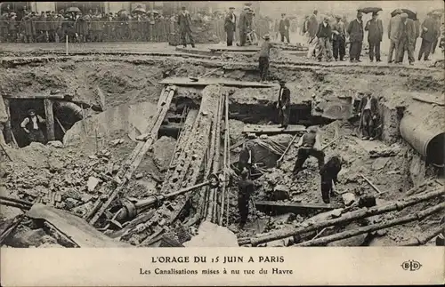 Ak Paris IX, Der Sturm vom 15. Juni, Erdrutsch, Rohre freigelegt, Rue du Havre