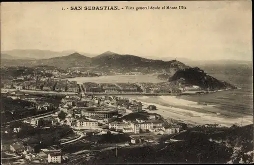 Ak Donostia San Sebastian Baskenland, Panorama vom Monte Ulia aus