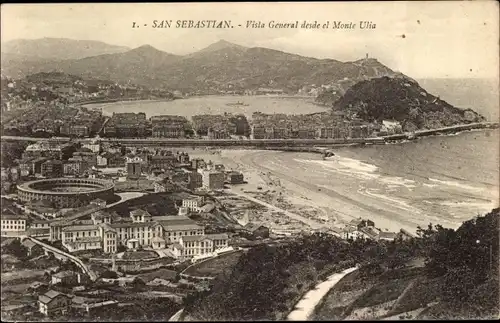 Ak Donostia San Sebastian Baskenland, Panorama vom Monte Ulia gesehen