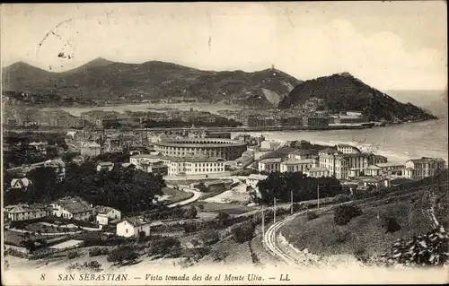 Ak Donostia San Sebastian Baskenland, Stadtpanorama vom Monte Ulia gesehen