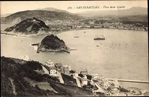 Ak Donostia San Sebastian Baskenland, Panorama von Igueldo gesehen