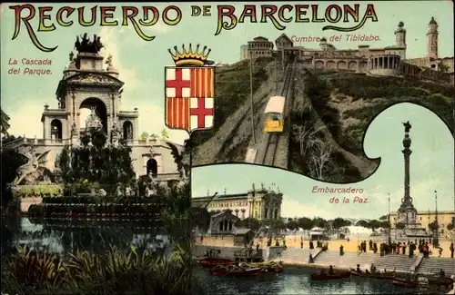 Ak Barcelona Katalonien Spanien, Tibidabo, Park, Kaskade, Anlegestelle des Friedens