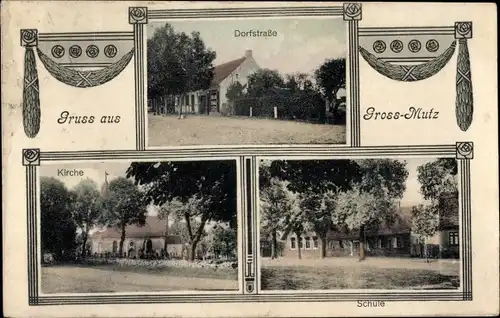 Ak Großmutz Löwenberger Land Brandenburg, Dorfstraße, Kirche, Schule