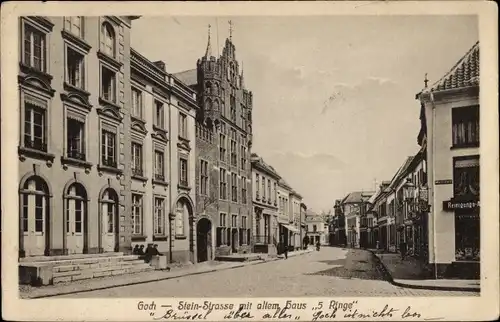 Ak Goch am Niederrhein, Steinstraße mit altem Haus 5 Ringe