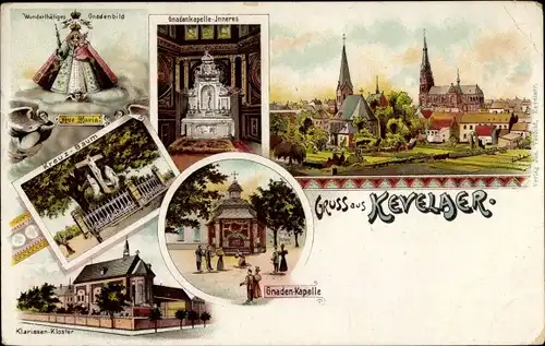 Litho Kevelaer am Niederrhein, Gnadenkapelle, Kreuzbaum, Klarissen Kloster, Gnadenbild