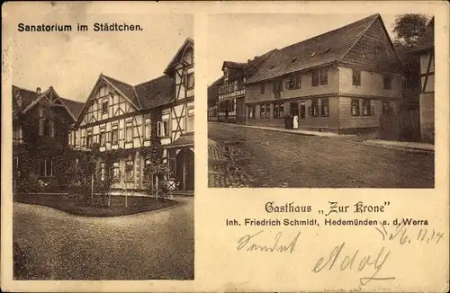 Ak Hedemünden Hann. Münden im Werratal, Sanatorium, Gasthaus Zur Krone