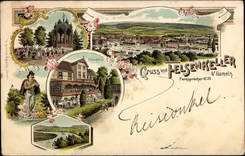 Litho Hameln in Niedersachsen, Gasthaus Felsenkeller, Totalansicht