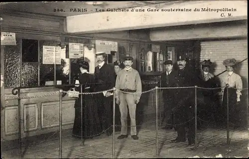Ak Paris, U-Bahn, Bahnhof, Metro, Fahrkartenschalter