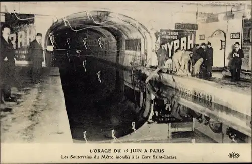 Ak Paris VIII, L'Orage du 15 Juin, Souterrains du Métro inondés, Gare Saint Lazare