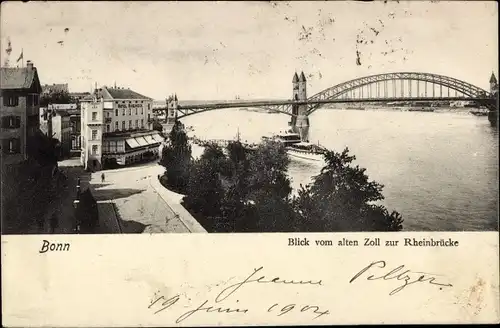 Ak Bonn am Rhein, Blick vom alten Zoll zur Rheinbrücke