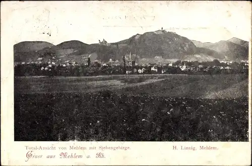 Ak Mehlem Bad Godesberg Bonn am Rhein, Totalansicht, Siebengebirge