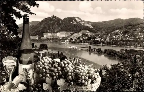 Ak Königswinter am Rhein, Drachenfels, Totalansicht, Fluss, Wein