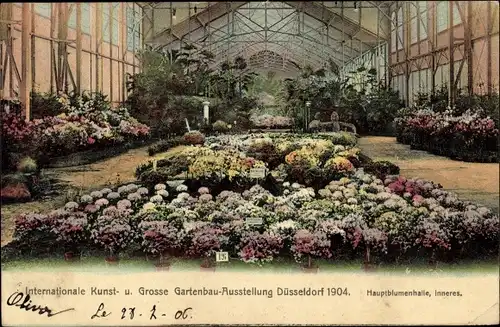 Ak Düsseldorf am Rhein, Internationale Kunst- und Große Gartenbau-Ausstellung 1904, Hauptblumenhalle