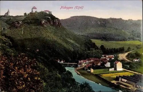 Ak Nideggen in der Eifel, Panorama mit Burg