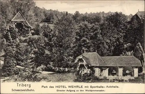 Ak Triberg im Schwarzwald, Schwarzwaldbahn, Hotel Wehrle, Park, Sporthalle, Autohalle