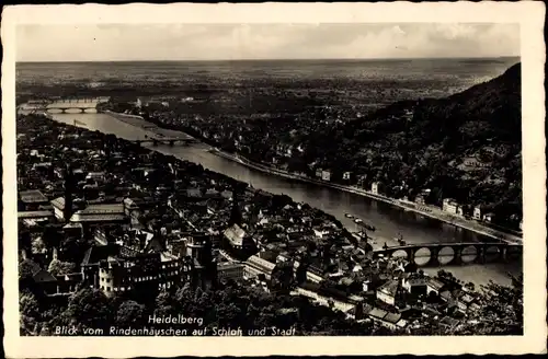 Ak Heidelberg am Neckar, Blick vom Rindenhäuschen auf Schloss und Stadt