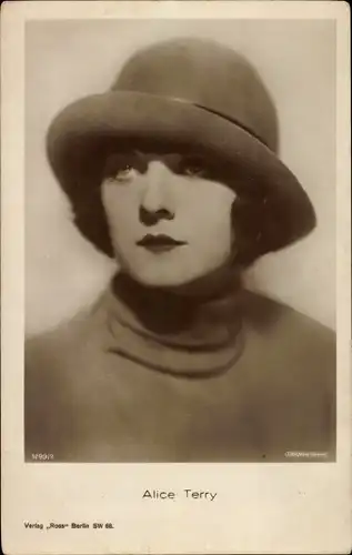 Ak Schauspielerin Alice Terry, Portrait mit Hut