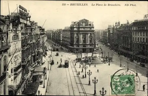 Ak Bruxelles Brüssel, Place Brouckere, Straßenbahn