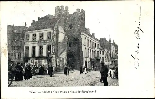 Ak Gand Gent Ostflandern, Chateau des Comtes avant le degagement