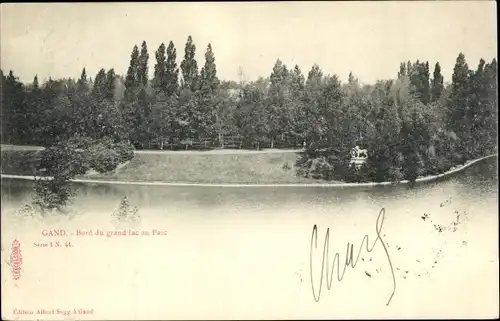 Ak Gand Gent Ostflandern, Bord du grand lac au Parc