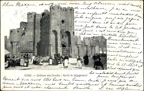 Ak Gent Ostflandern, Chateau des Comtes, Apres le Degagement