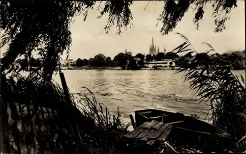 Ak Werder an der Havel, Blick vom zum Ort, Boot