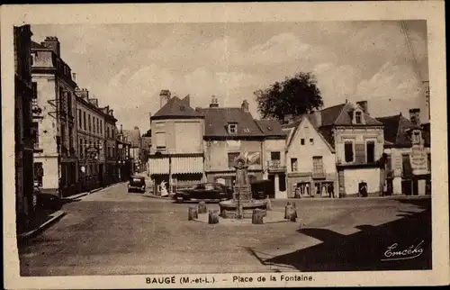 Ak Baugé Maine et Loire, Place de la Fontaine