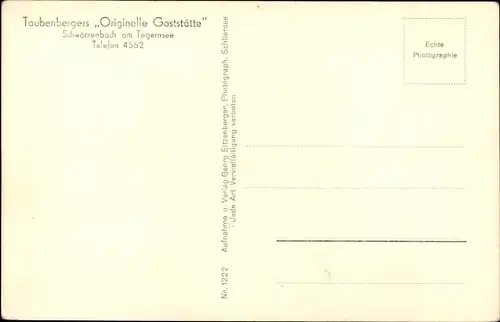 Ak Schwärzenbach Gmund am Tegernsee Oberbayern, Taubenbergers Originelle Gaststätte