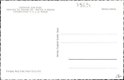 Ak Utzenfeld im Schwarzwald, Gasthaus zum Engel, Luftbild