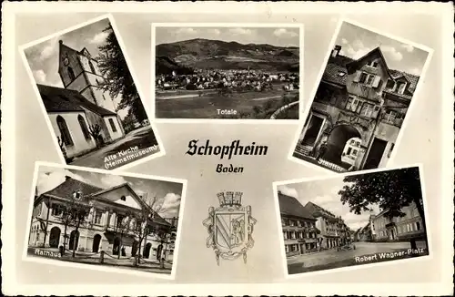 Ak Schopfheim in Baden, Alte Kirche, Heimatmuseum, Stadttor, Rathaus, Totale