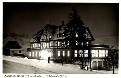 Ak Oberthal Bühlertal im Schwarzwald Baden, Kurhaus Schindelpeter bei Nacht, Winter