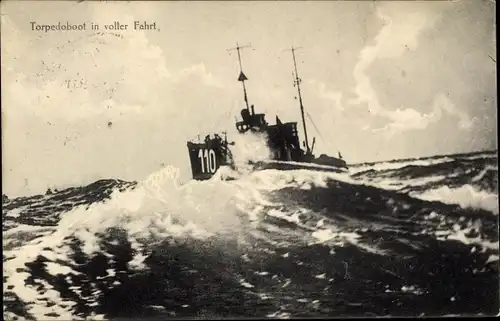 Ak Deutsches Kriegsschiff, Torpedoboot Nr. 110 in voller Fahrt, Kaiserliche Marine