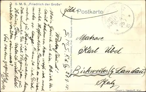 Künstler Ak Lindemann Frommel, Karl, Deutsches Kriegsschiff, SMS Friedrich der Große