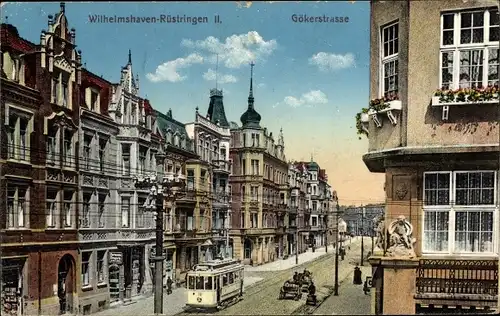 Ak Rüstringen Wilhelmshaven in Niedersachsen, Gökerstraße, Straßenbahn